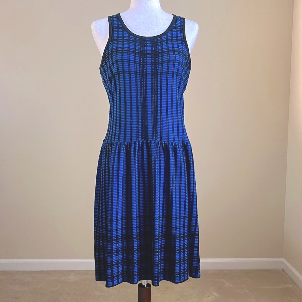 Marc New York - Cotton Silk Blenf Knit Dress in Blue Plaid - L